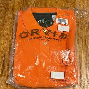 Orvis Men's Size L 100% Cotton Qtr Button L/S Heavyweight Polo Shirt. Orange
